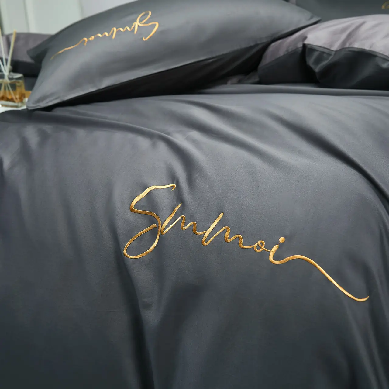 Постельное белье евро Vie nouvelle Embroidery сатин 200х220 E014