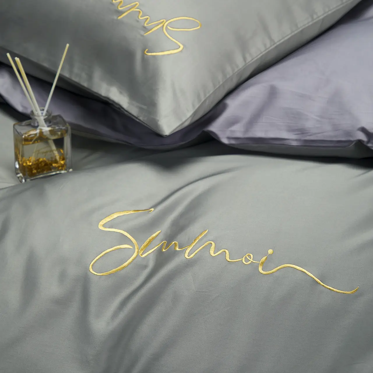 Постельное белье евро Vie nouvelle Embroidery сатин 200х220 E015