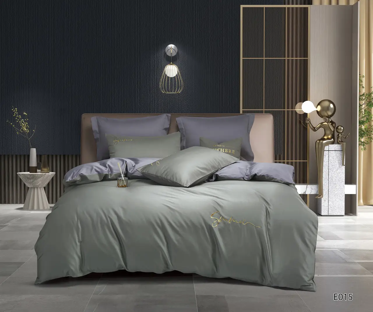 Постільна білизна євро Vie nouvelle Embroidery сатин 200х220 E015