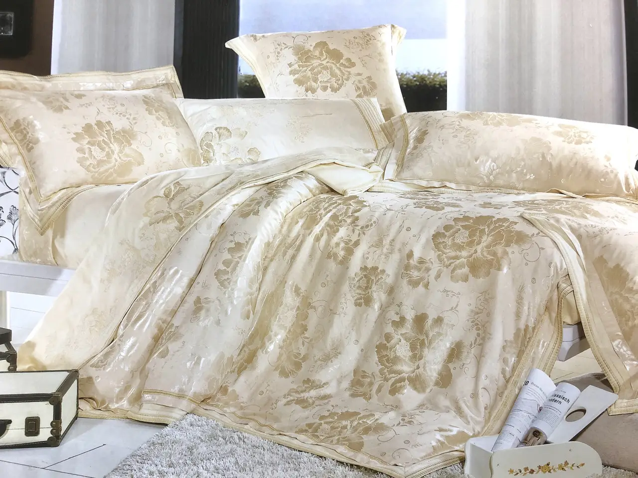 Постільна білизна Vie Nouvelle жаккард із шовковою вишивкою євро 200х220 JE-01