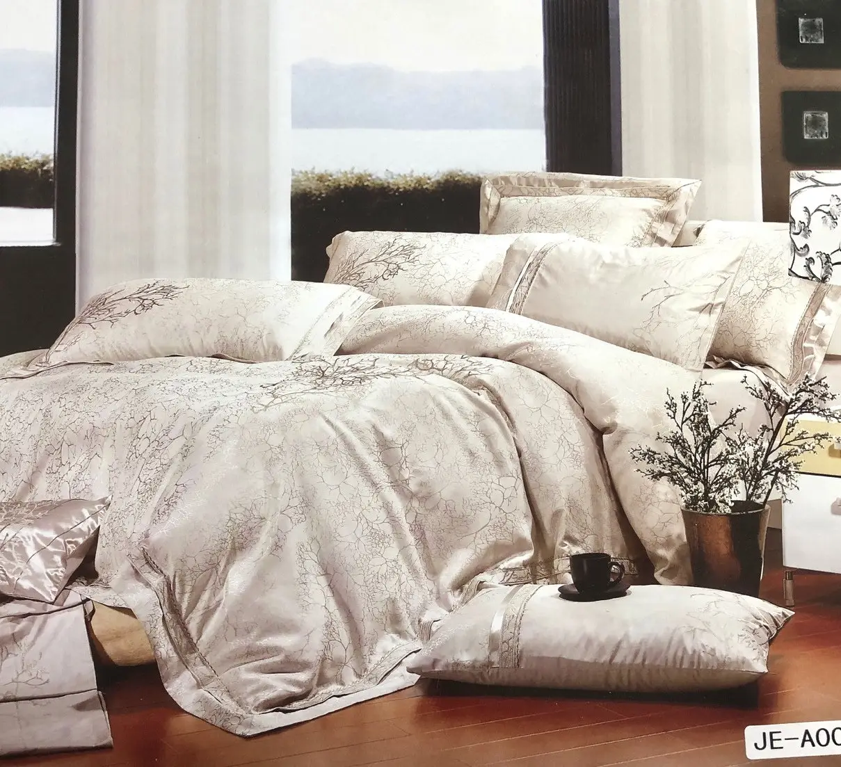 Постільна білизна Vie Nouvelle жаккард із шовковою вишивкою євро 200х220 JE-A003