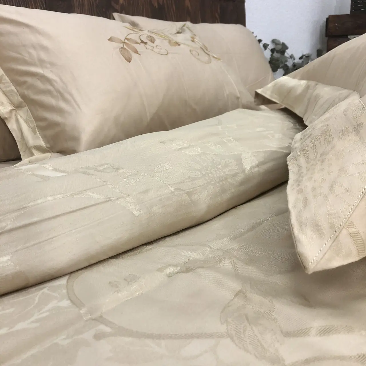 Постільна білизна Ailin жаккард з вишивкою євро 200×220 JE-115E