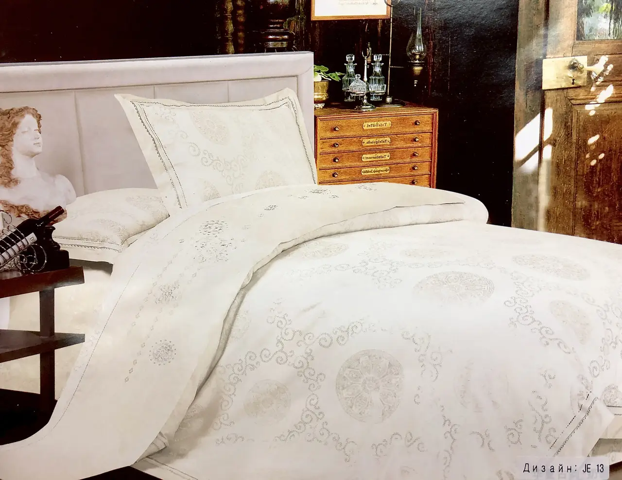 Постільна білизна Vie Nouvelle жакард з вишивкою євро 200×220 JE13