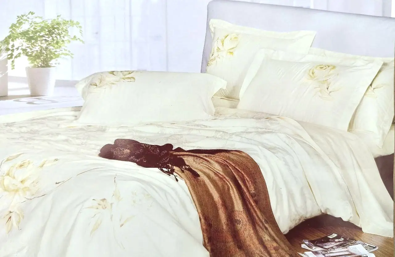 Постельное белье Vie Nouvelle жаккард с вышивкой евро 200×220 JE-149А