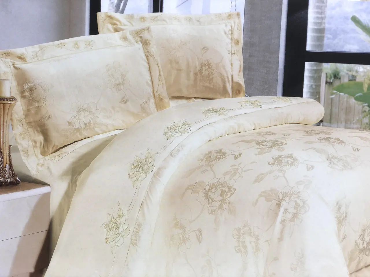 Постельное белье Vie Nouvelle жаккард с вышивкой евро 200×220 JE-15