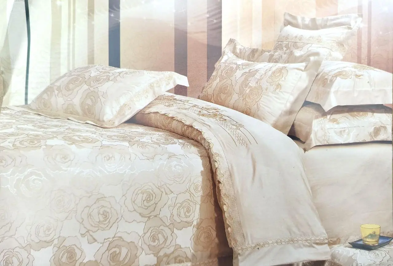 Постільна білизна Vie Nouvelle жакард з вишивкою євро 200×220 JE327