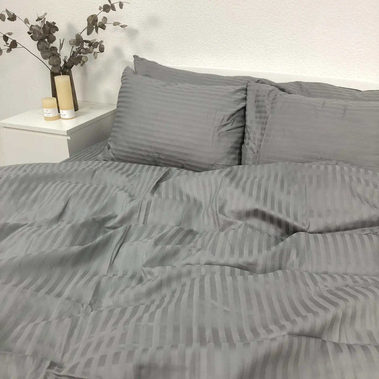 Постільна білизна Woodbury’s страйп-сатин Grey 1