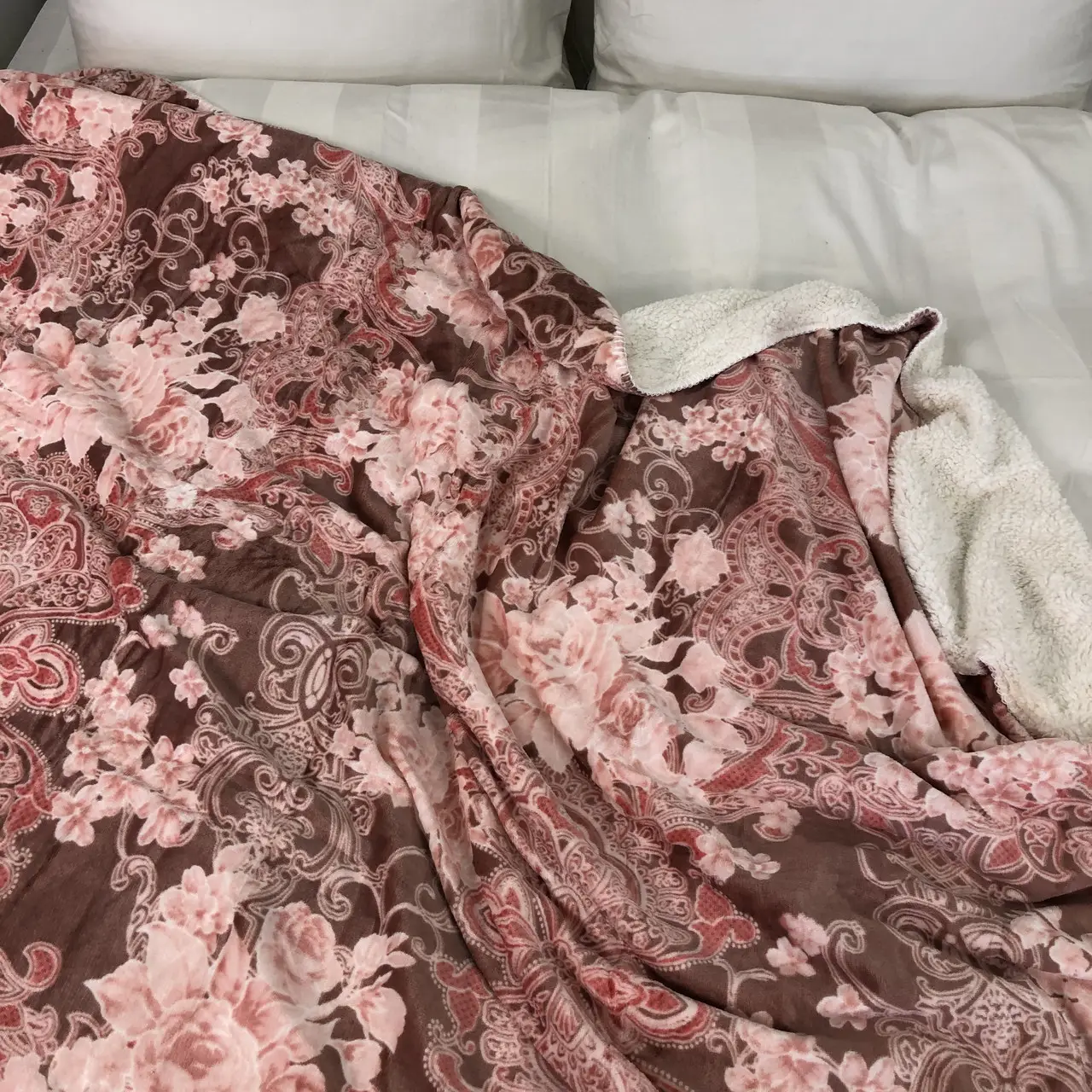 Плед покривало з овчинкою Vie Nouvelle 215×235 рожеві квіти