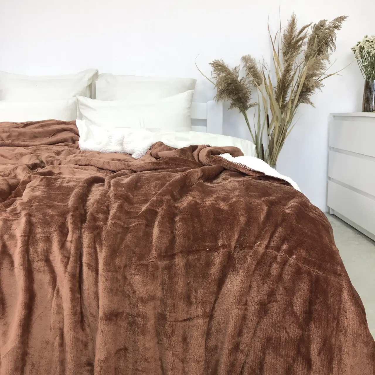 Плед покривало з овчинкою Vie Nouvelle 215×235 коричневий