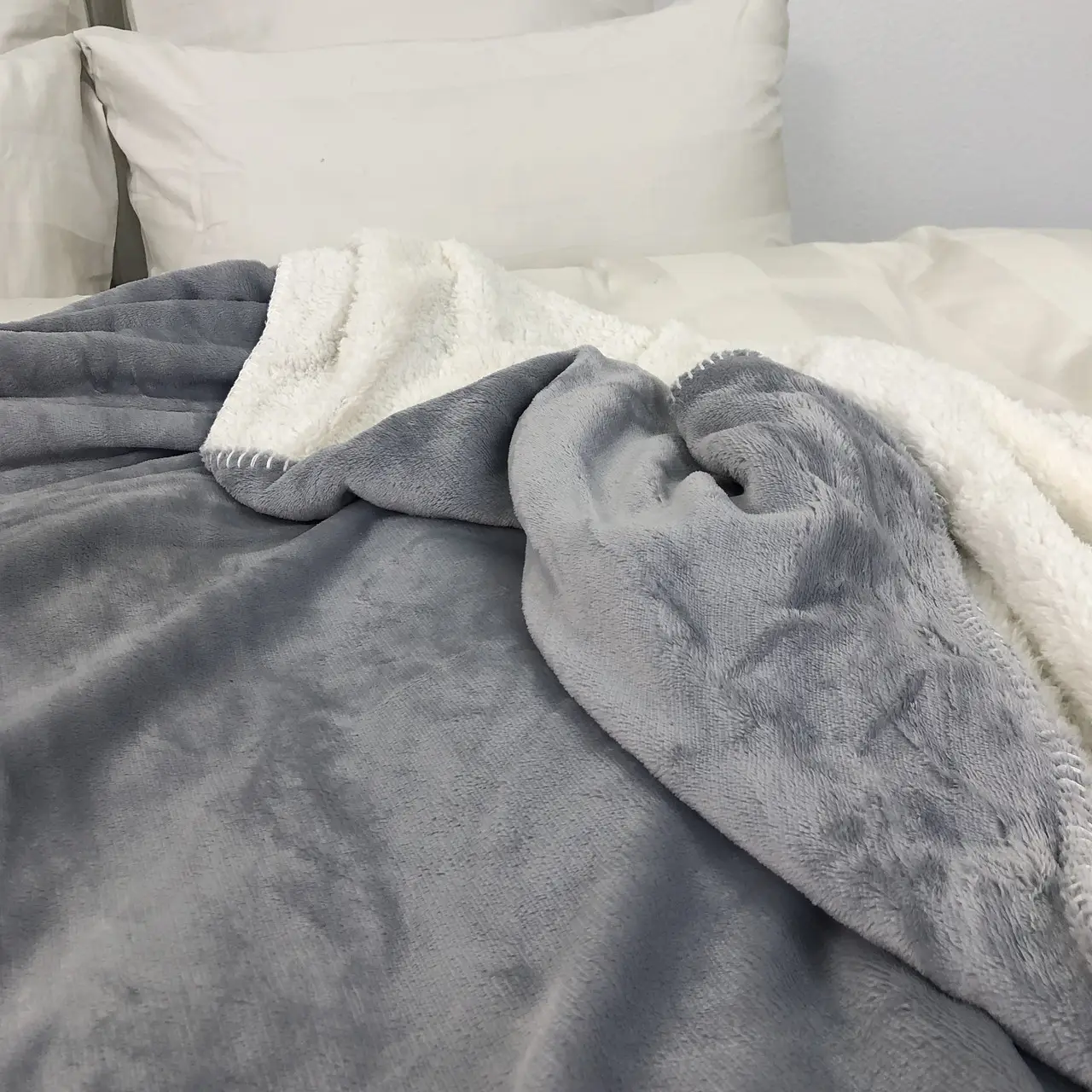 Плед покривало з овчинкою Vie Nouvelle 215×235 сіро-блакитний