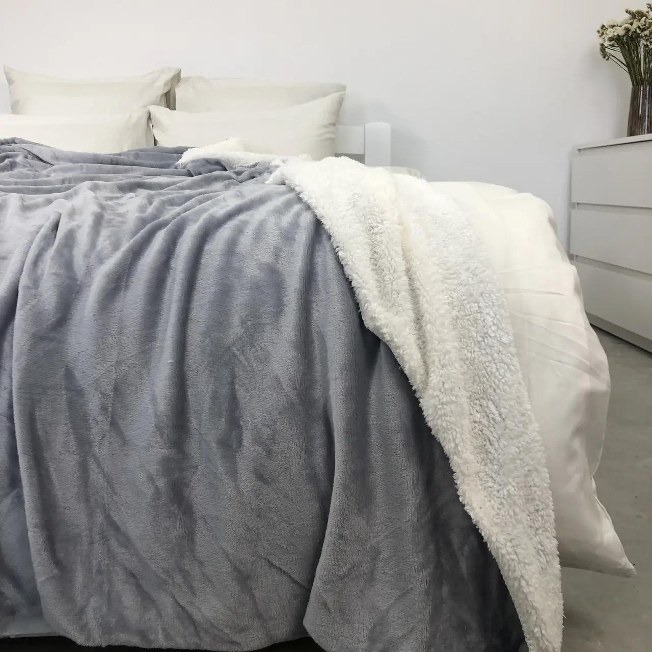 Плед покривало з овчинкою Vie Nouvelle 215×235 сіро-блакитний