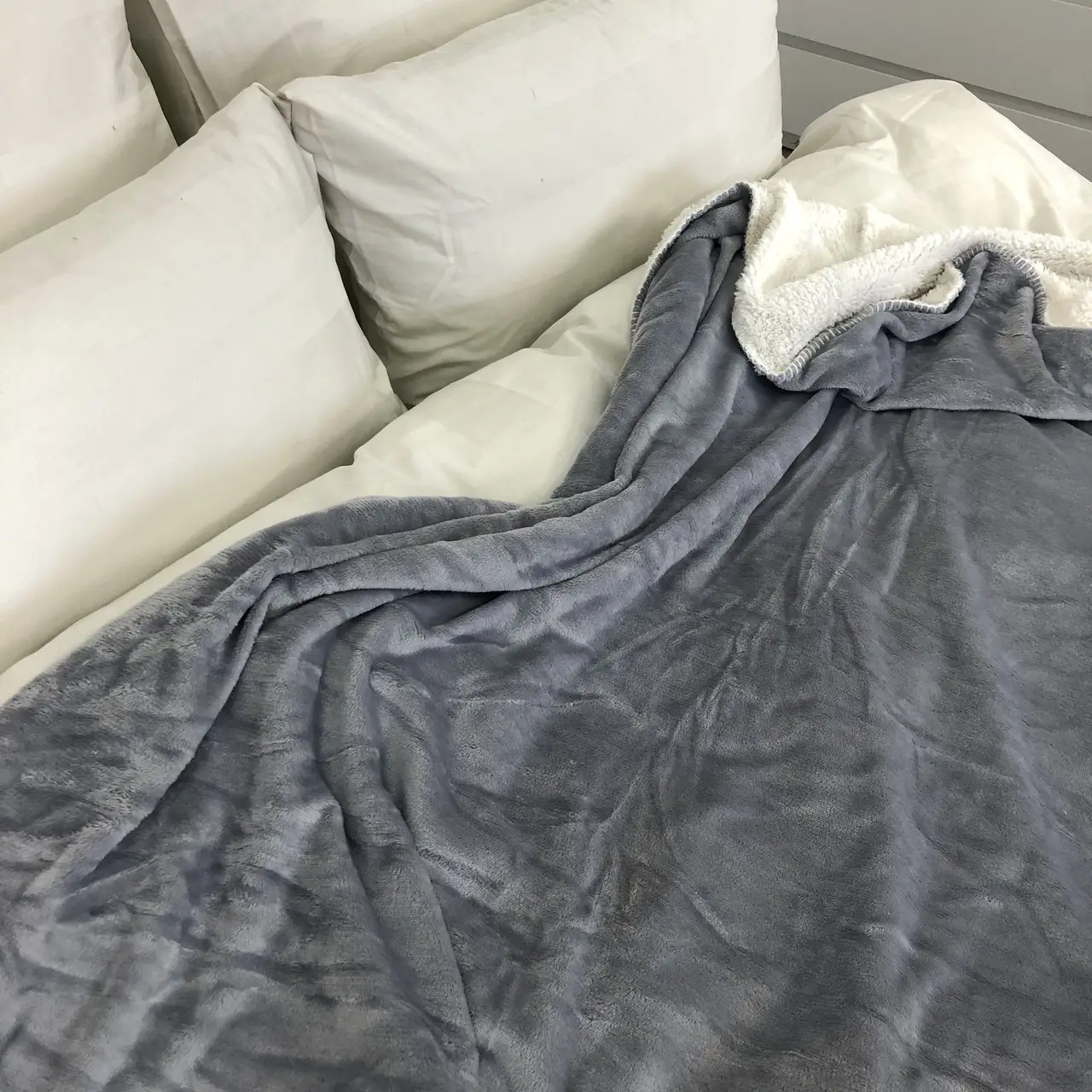 Плед покривало з овчинкою Vie Nouvelle 215×235 сіро-блакитний