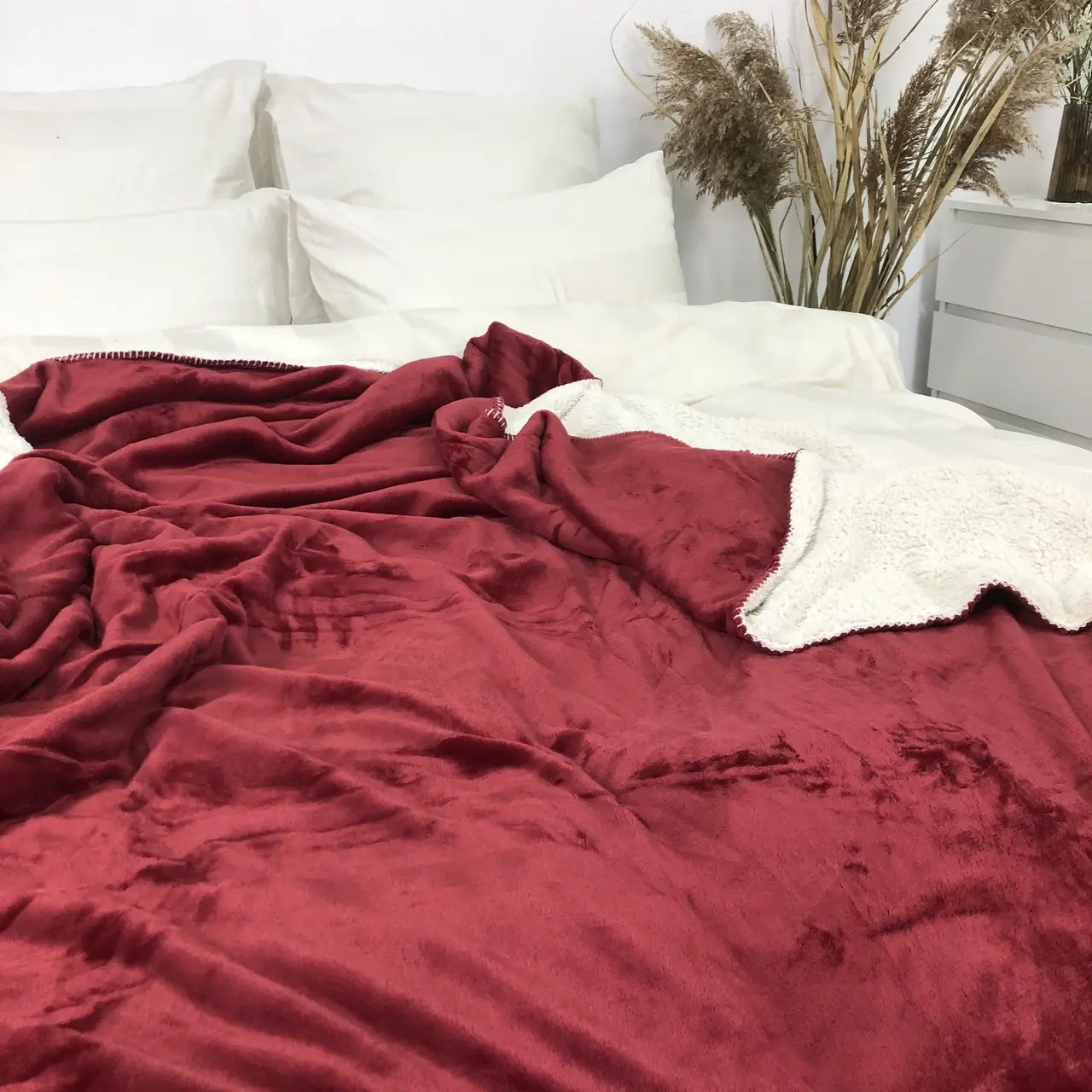 Плед покривало з овчинкою Vie Nouvelle 215×235 червоне