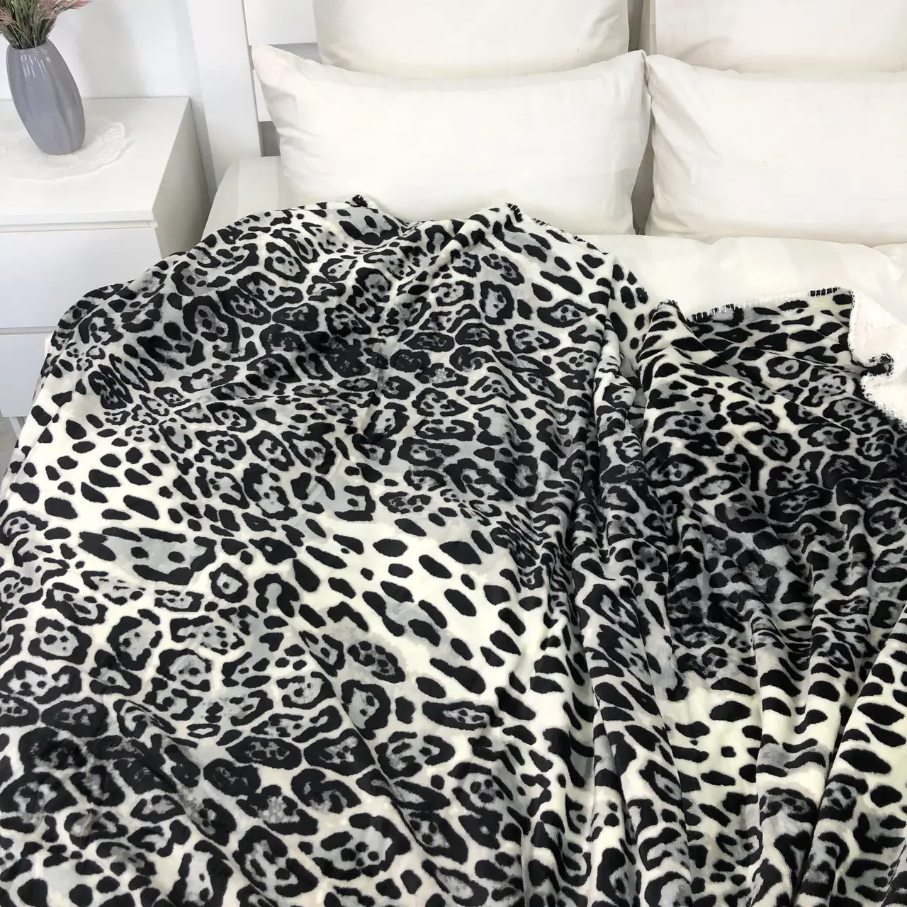 Плед покривало з овчинкою Vie Nouvelle 215×235 леопард крупний