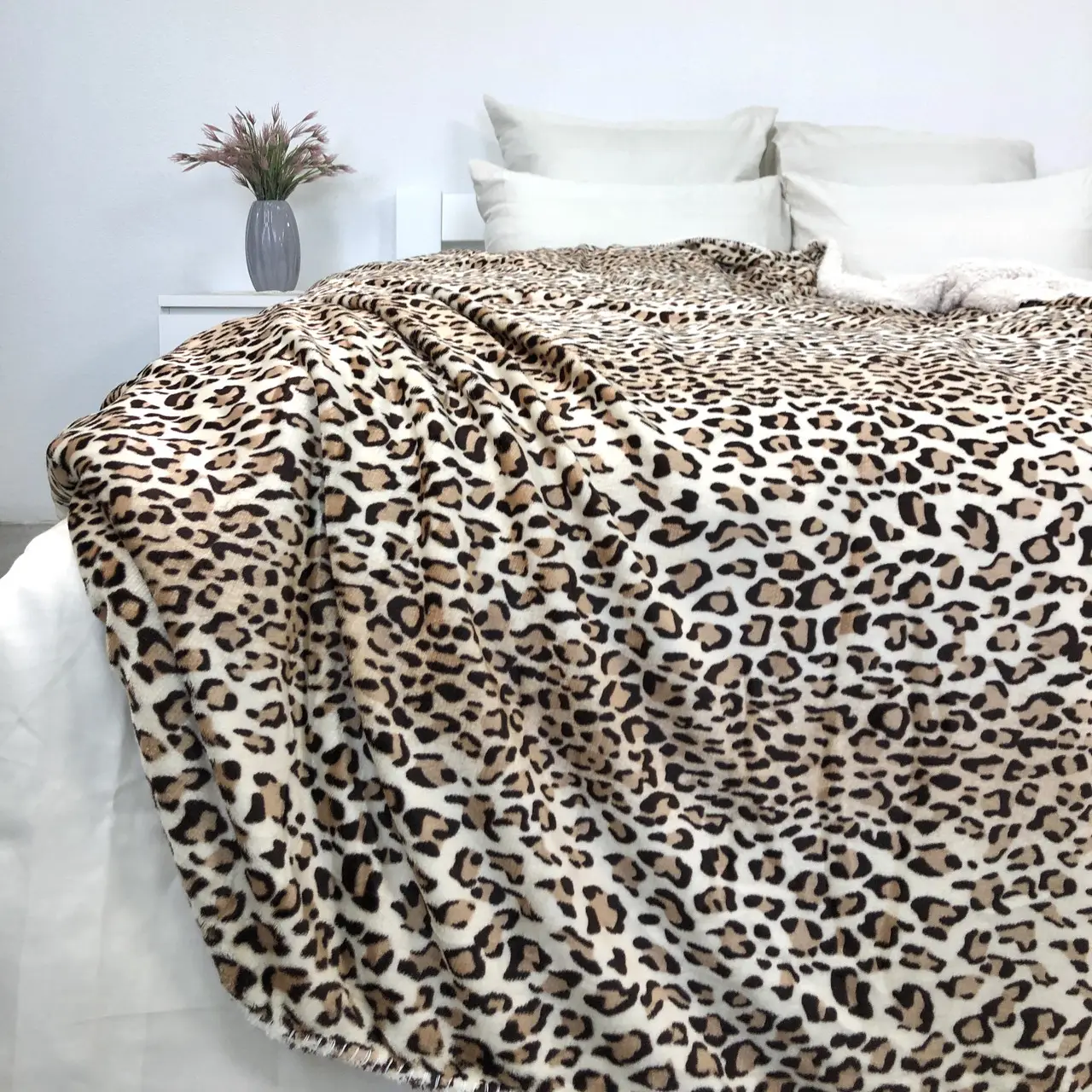 Плед покрывало с овчинкой Vie Nouvelle 215×235 леопард
