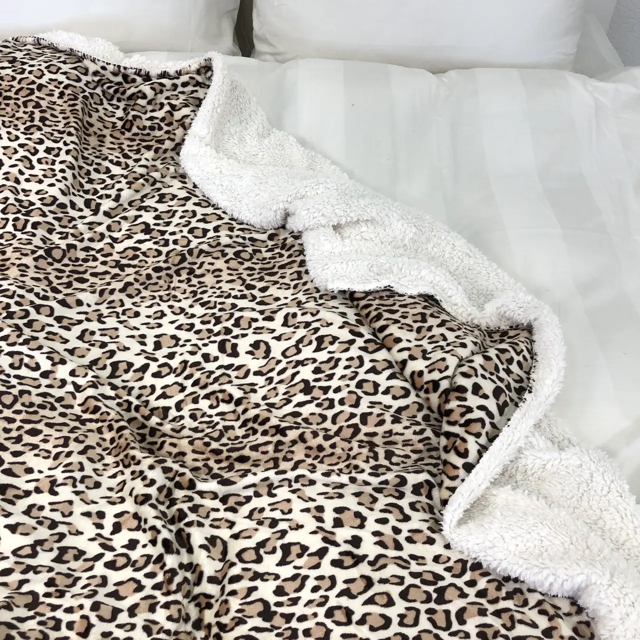 Плед покрывало с овчинкой Vie Nouvelle 215×235 леопард