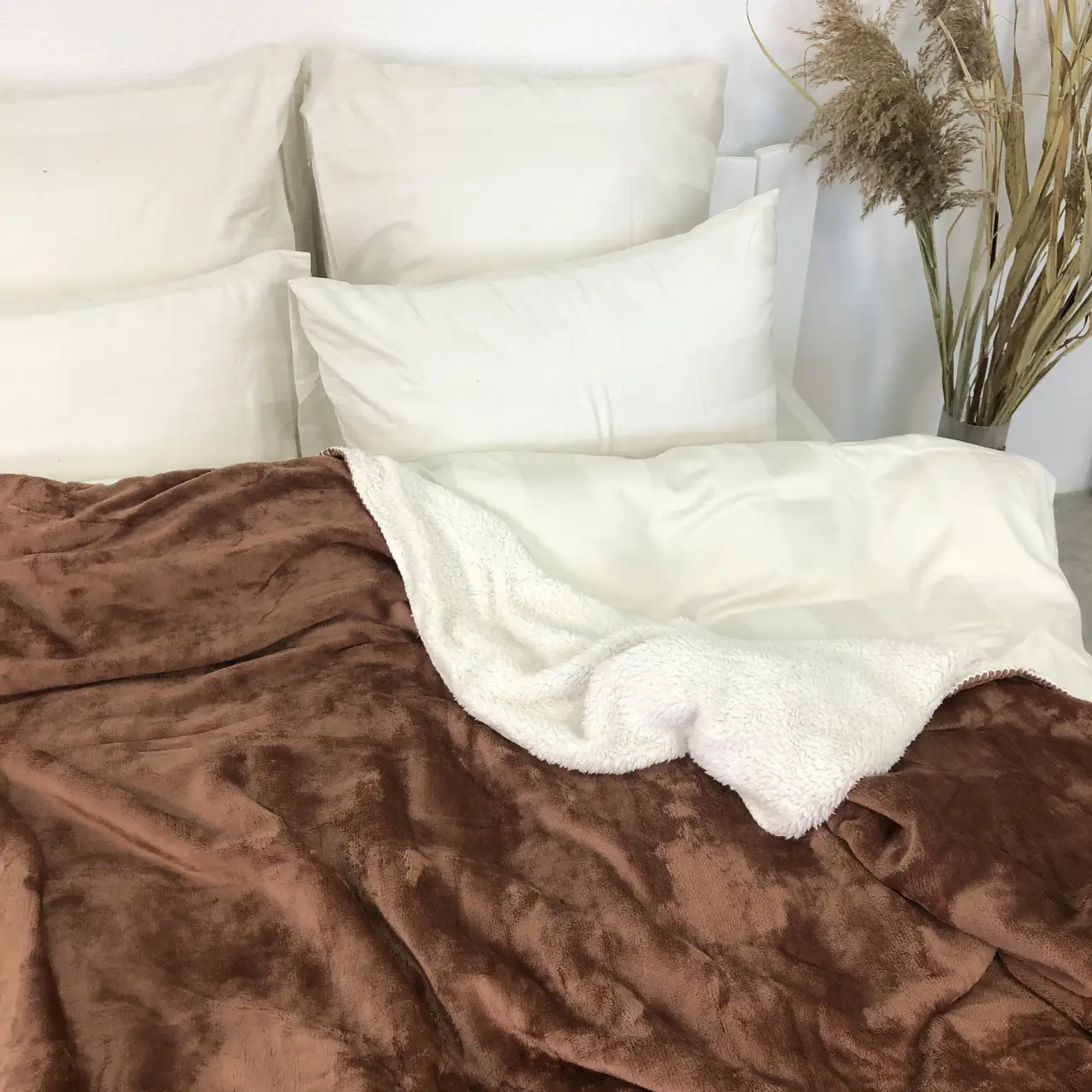 Плед покривало з овчинкою Vie Nouvelle 215×235 коричневий