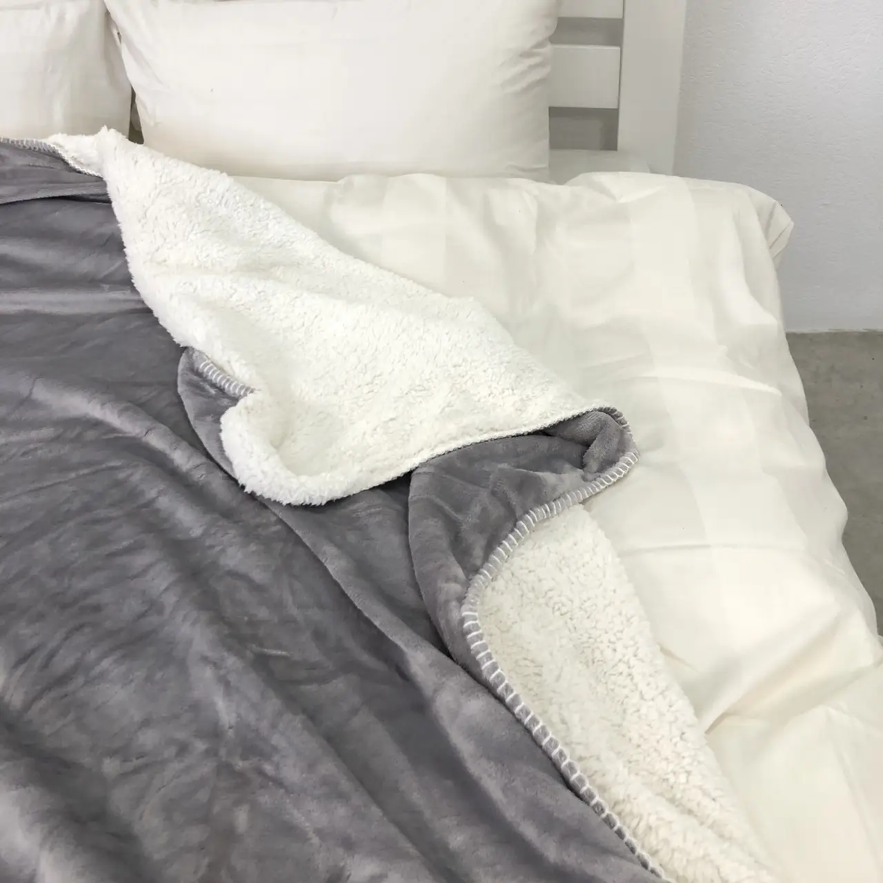 Плед покривало з овчинкою Vie Nouvelle 215×235 сірий